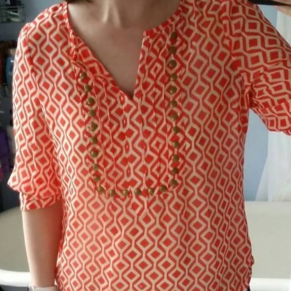 41 HAWTHORN Orange & White Top w/Brass Stud Detail